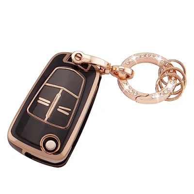 Afbeelding van Koaudb Autosleutel beschermhoes compatibel met Vauxhall Opel Corsa Astra Vectra Zafira Signum Meriva Tigra Insignia Combo 2 knoppen opvouwbaar lederen sleutelhanger (BP Opl 2F)