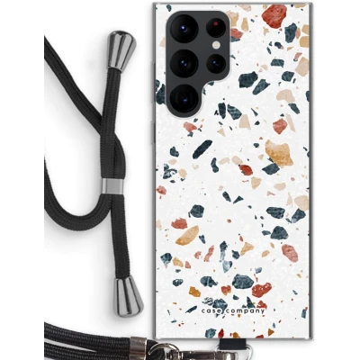 Afbeelding van Case Company® hoesje met Koord geschikt voor Samsung Galaxy S22 Ultra Terrazzo N4 Telefoonhoesje Zwart Bescherming aan alle Kanten en Over de Schermrand