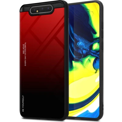 Afbeelding van Cadorabo Hoesje geschikt voor Samsung Galaxy A80 / A90 4G in ROOD ZWART Tweekleurige beschermhoes van TPU silicone Case Cover en achterzijde gehard glas