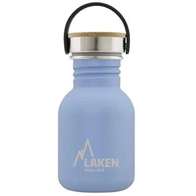 Afbeelding van RVS fles Basic Steel Bottle 350ml ,Bamboo S/S Cap Blauw