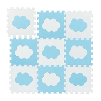 Afbeelding van Relaxdays 18 delige speelmat foam wolk speeltegels puzzelmat puzzeltegels kinderen wit blauw