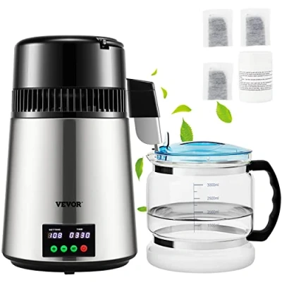 Afbeelding van VEVOR Water Distilleerder 1 L/uur 4L Destilleerketel Roestvrij Staal 750W Destilleerapparaat met Nauwkeurige Temperatuurweergave Reinigingspoeder voor Glazen Karaf 3 Carbon Packs