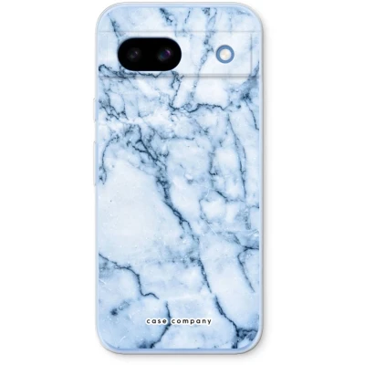 Afbeelding van Case Company® hoesje geschikt voor Google Pixel 8a Blauw marmer Soft Cover Telefoonhoesje Bescherming aan alle Kanten en Schermrand