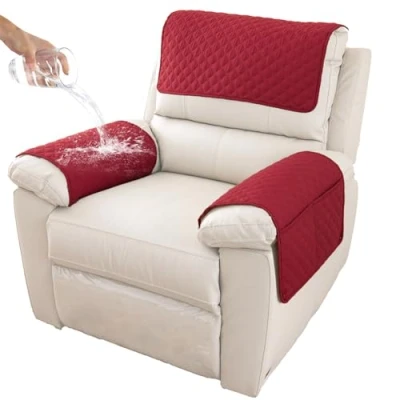 Afbeelding van GYHH Sofa Armsteun Cover, Hoofdsteunhoes voor Kantelbare Stoel Armhoes, Gewatteerde Antislip Stoelhoes (Rood, 1 Seat Recliner 3 stuks)