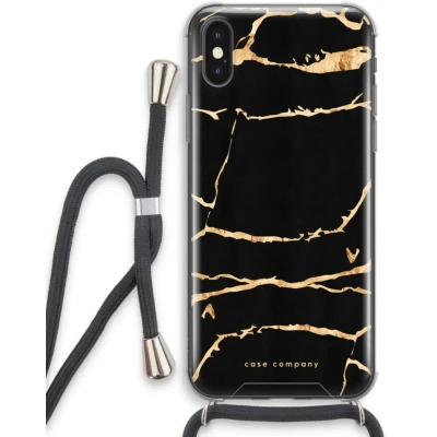 Afbeelding van Case Company® hoesje met Koord geschikt voor iPhone X Gouden marmer Telefoonhoesje Zwart Extra Bescherming aan alle Kanten en Over de Schermrand