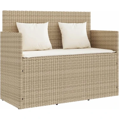 Afbeelding van Tuinbank met kussens poly rattan beige