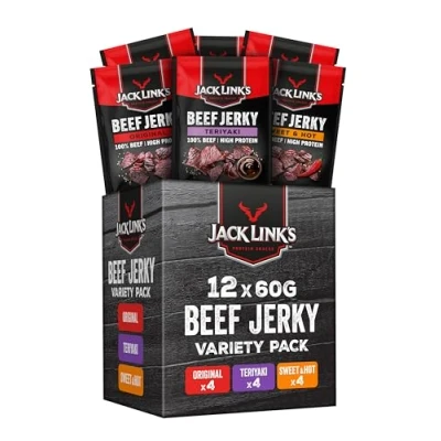 Afbeelding van Jack Links Beef Jerky Mix Box (12 x 60g) 100% premium rundvlees 35g eiwit snack Ideaal voor tussendoor, onderweg of in de sportschool