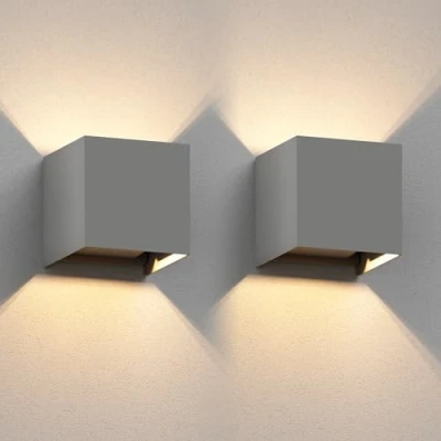 Afbeelding van ledscom.de 2 CUBEL wandlampen voor buiten, IP65, up and downlight, mat grijs, hoekig, 1 x G9 max. 10 W.