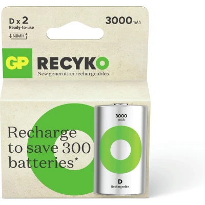 Afbeelding van GP Batteries Batterij D Recyko 3000 Mah 1.2 V 2 Stuks (gprck300d703c2)