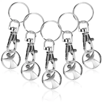 Afbeelding van COM FOUR® 5 x metalen sleutelhanger met karabijnhaak en winkelwagenchip, afneembare chip als geluksbrenger voor de (05 stuks engel)