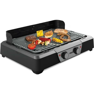 Afbeelding van Elektrische Barbecue Princess 112254 BBQ Tafelgrill 2 grillroosters dubbele verwarmingszones met aparte thermostaten afneembaar windscherm 2000 watt