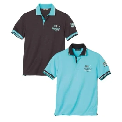 Afbeelding van ATLAS FOR MEN Set van 2 herenpoloshirts korte mouwen verkrijgbaar in grote maten, Turquoise/Zwart