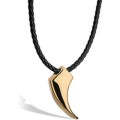 Afbeelding van SERASAR Lederen Halsband Man [Wolf] Goud 60cm Huwelijksgeschenken voor Mannen