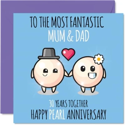 Afbeelding van Schattige bruiloftskaart met parels voor mama en papa 30 jaar samen wenskaarten 30e huwelijksverjaardag papa, mama, 145 mm x