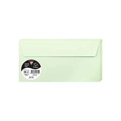 Afbeelding van Clairefontaine 5475C, verpakking met 20 zelfklevende enveloppen, DIN 11 x 22 cm, 120 g/m², kleur groen, uitnodiging voor evenementen en pasvorm, premium papier glad