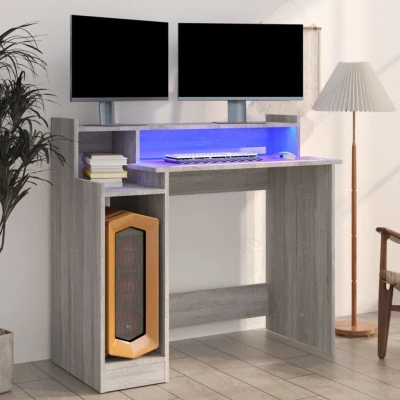 Afbeelding van Bureau met LED verlichting 97x45x90 cm hout grijs sonoma eiken