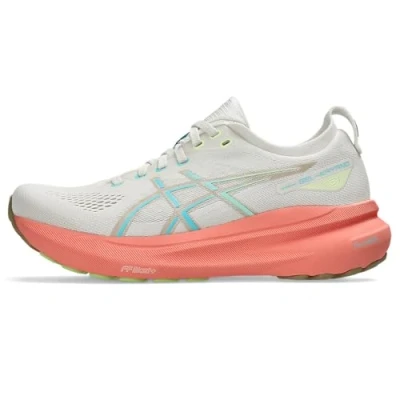 Afbeelding van Asics Gelkayano 31 Hardloopschoenen voor op de weg, Dames, Maat: 36, Birch/energy aqua Textiel/ synthetisch