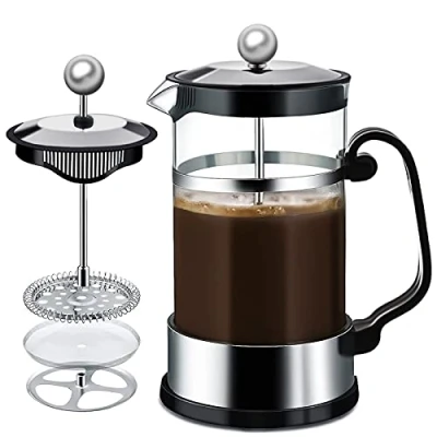 Afbeelding van French Press Koffiemaker met roestvrijstalen filter, 1000 ml, Coffetière, koffiepers van glas (zwart)