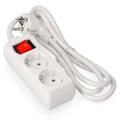 Afbeelding van 2 voudige Schuko stekkerdoos wit met schakelaar, 1,5 m H05VV F 3G1,5 m㎡, voudig