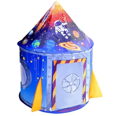 Afbeelding van Nicecastle Kindertent, hut binnen en buiten, raket, astronaut, ruimte, tipi, pop up, kasteel, speelhuis, huisje, tuin, spelen, speelgoed, hut, slaapkamer, draagbaar cadeau voor kinderen, jongens