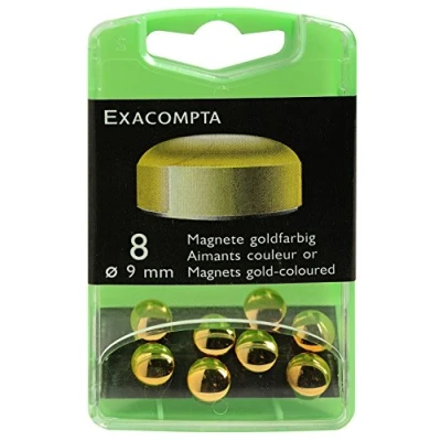 Afbeelding van Exacompta Ref. 10912E Doos met 8 magneten F9 Magneetkracht 120 g Diameter 9 mm Geschikt voor magneetborden en fotoclips Kleur goud