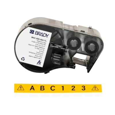 Afbeelding van Brady M4C 500 584 YL reflecterende tape voor BMP41/BMP51/BMP53/M511 labelprinter, zwart op geel, 12,70 mm (B) x 6,10 m (L))