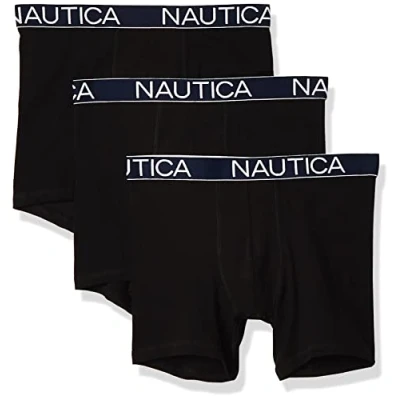 Afbeelding van Nautica Klassieke boxershorts voor heren, in verpakking van 3 stuks, stretch katoen, zwart.