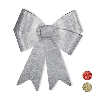 Afbeelding van Relaxdays XL strik groot decoratie glitter autostrik cadeau zilver