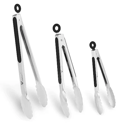 Afbeelding van WINPOST Set van 3 21 cm, 27 cm en 34 roestvrij staal antislip hittebestendige handgreep, ideaal voor keuken, salade, grillen barbecues (21 +