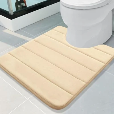 Afbeelding van Homaxy Badtapijt van traagschuim, antislip, zacht, waterabsorberend, voor toilet en badkamer, beige, 50 x 60 cm