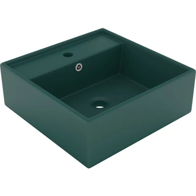 Afbeelding van Wastafel met overloop vierkant 41x41cm keramiek mat donkergroen