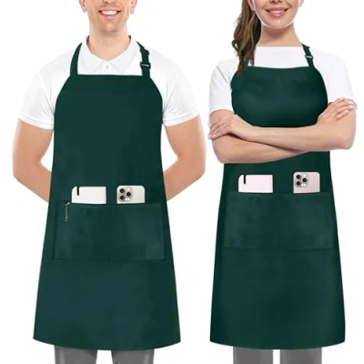 Afbeelding van Utopia Kitchen Set van 2 verstelbare slabbetjesschorten met zakken, water en oliebestendig, kookkoksschort voor vrouwen mannen, Groen