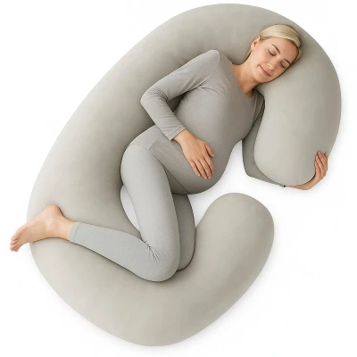 Afbeelding van Earkings Zwangerschapskussen Zijslaapkussen 140x70cm C vorm met Afneembare hoes Body Pillow lichtgrijs
