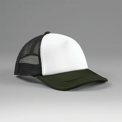 Afbeelding van Beechfield Multicolour 5 panel trucker pet B639 Black / Dark Olive