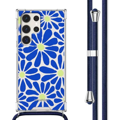 Afbeelding van iMoshion Hoesje Geschikt voor Samsung Galaxy S23 Ultra met Koord Design Meerkleurig / Cobalt Blue Flowers Connect