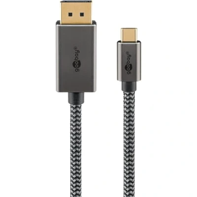 Afbeelding van Goobay USB C auf DisplayPort Textilkabel 4K @ 60 Hz, 2 m, schwarzsilber (2 m, DisplayPort, Type C), Videokabel