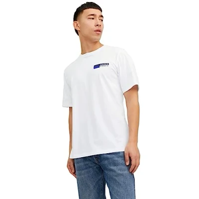Image de JACK &amp; JONES T shirt à col rond avec logo pour homme, White P4 Small Print, L