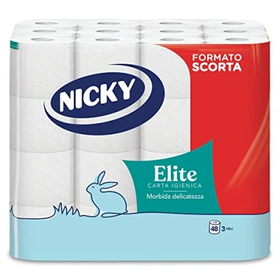 Afbeelding van Nicky Elite Toiletpapier, 48 rollen, 150 pluizige vellen met 3 sluiers, zacht en huidvriendelijk, dermatologisch getest, 100% FSC® gecertificeerd