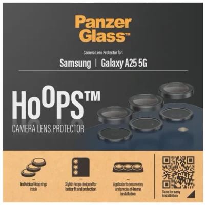 Image de Verre Trempé Samsung Galaxy A25: PanzerGlass Camera Protector Hoop Optic Rings Bordures noires