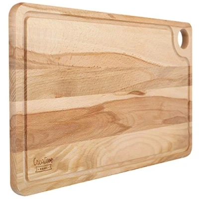 Afbeelding van Creative Home Grote Houten Snijplank 42 x 24,5 1,5 cm met Sapgroef en Handvat Natuurlijk Beukenhout