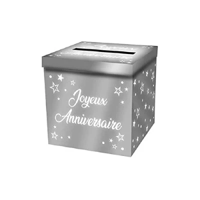 Afbeelding van Urn Happy Birthday zilver metallic I spaarpot van karton 20 x cm