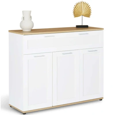 Afbeelding van Buffet VITO 3 portes et 1 tiroir blanc plateau bois 100 cm