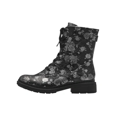 Afbeelding van Jana Dames Veterboot 25274 005 Zwart Gebloemd Wijdte H Maat 38