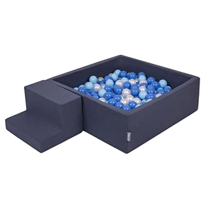 Afbeelding van KiddyMoon Foam Speeltuin Met Vierkant Ballenbad (200 ballen), Donkerblauw:Babyblauw/Blauw/Parelmoer