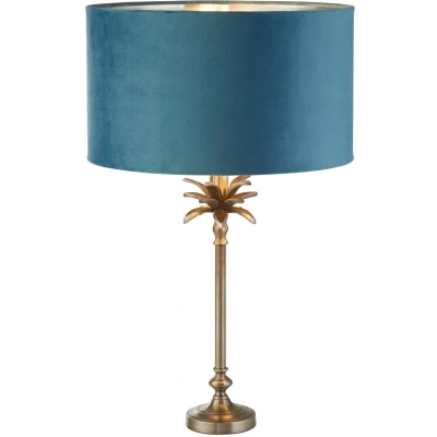 Afbeelding van Searchlight Palm Tafellamp Ø 38 X 65 Cm Antiek Nikkel En Blauwgroen