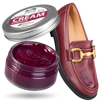 Afbeelding van SULPO Schoencrème, zwart, schoenpoetscrème, glad leerbalsem, op waterbasis, verfrist de kleur, verzorging van echt leer en kunstleer, 50 ml (bordeaux)