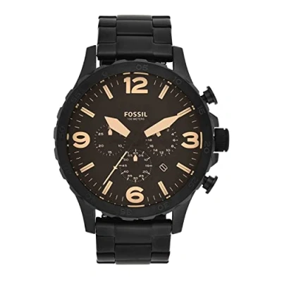 Afbeelding van Fossil Nate Herenhorloge, kwartsuurwerk met chronograaf, roestvrij stalen of lederen band, Zwart en bruin.