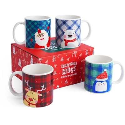 Afbeelding van THE TWIDDLERS 4 Kerstmis Mokken Set met Geschenkdoos, 340ml Porseleinen Koffiekopjes Cadeau voor Familie &amp; Vrienden Vaatwasmachinebestendig