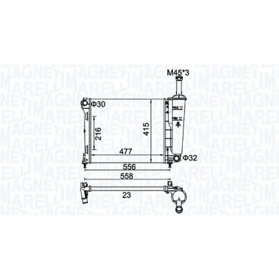 Afbeelding van MAGNETI MARELLI 350213183900 Radiateur 477 415 23 Koelribben mechanisch gelast FIAT: 500 Hatchback, C Convertible, FORD: KA Hatchback