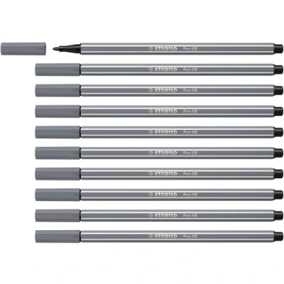 Afbeelding van STABILO Pen 68 vezelpunt, donkergrijs, 10 stuks